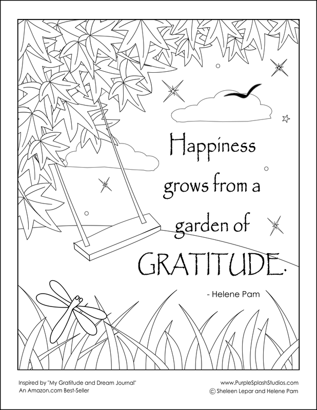 Free Printable for Families or Kids: Coloring In (Inspirational Quote on Gratitude and Happiness with Fall Leaves)