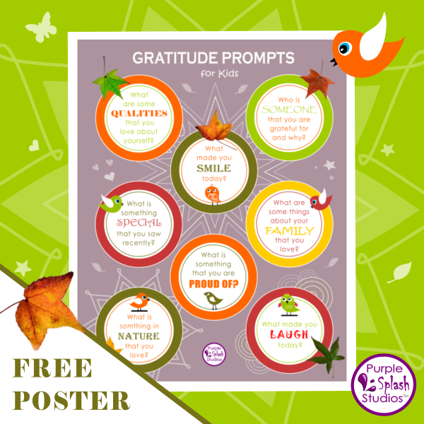 Free Printable for Families or Kids: Gratitude Prompts Poster